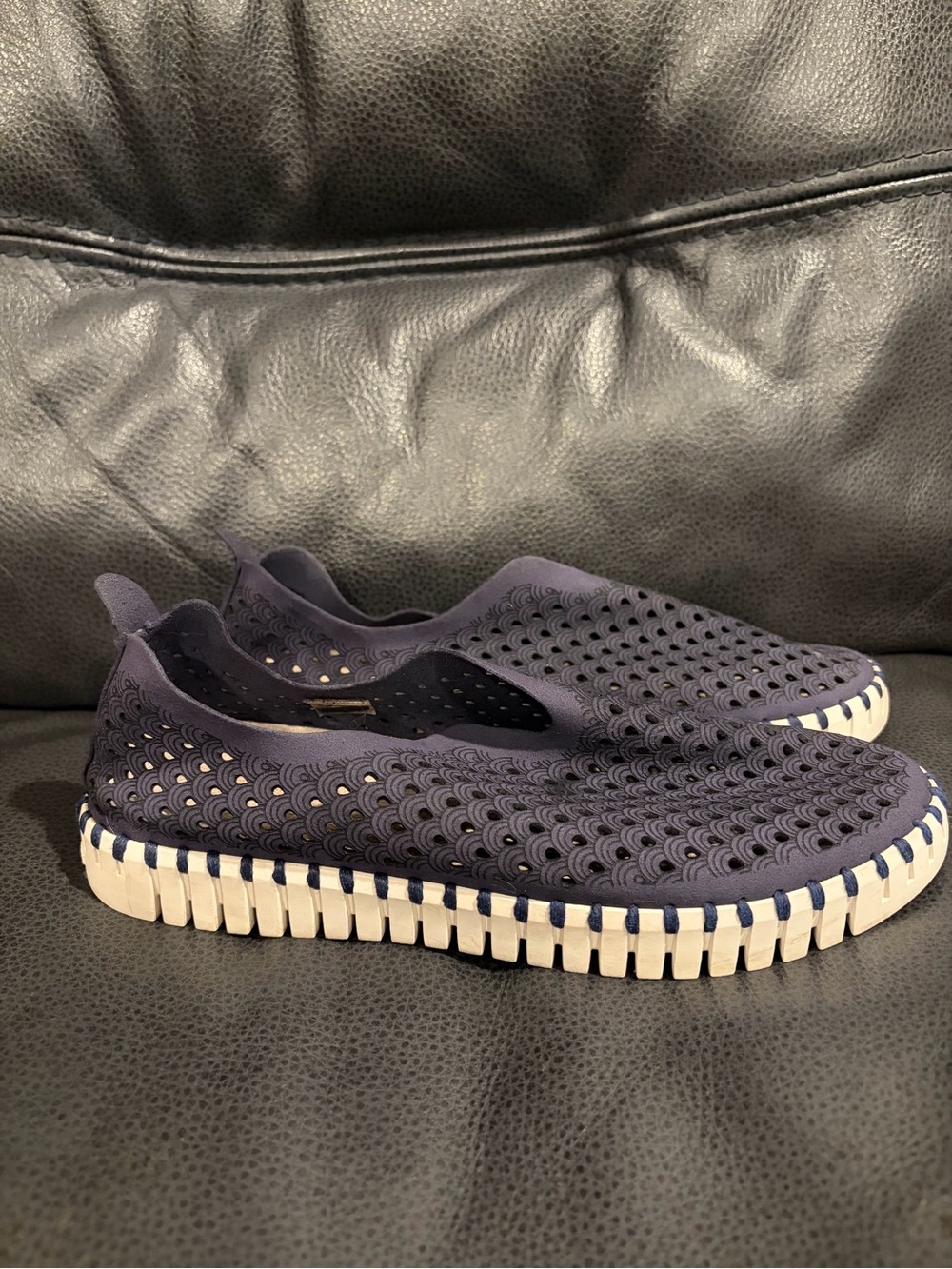 Ilse Jacobsen Navy Tulip Perforated Slip-On Flats Size 39 US 9